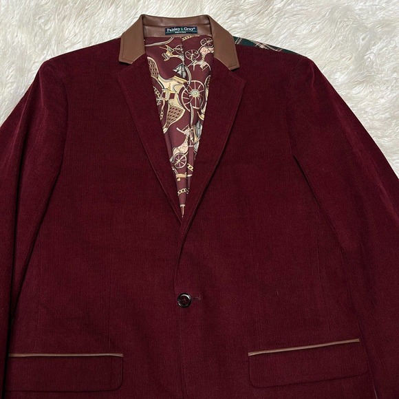 PAISLEY & GRAY MENS SPORT JACKET / BLAZER WINTER BURGUNDY FOREST GREEN SIZE 40R - Picture 3 of 9